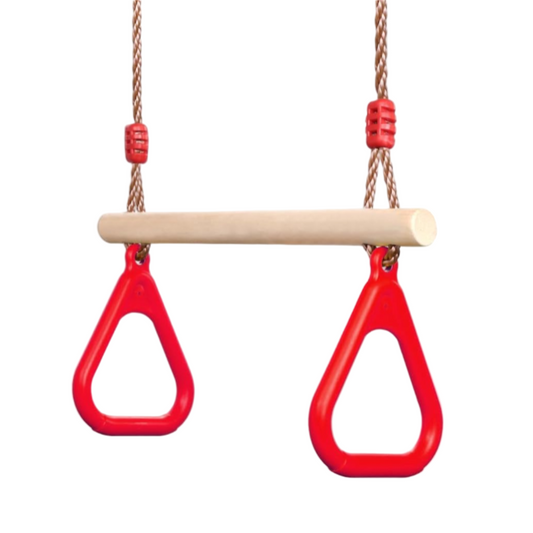 Gymnastic rings with a wooden bar on a white background