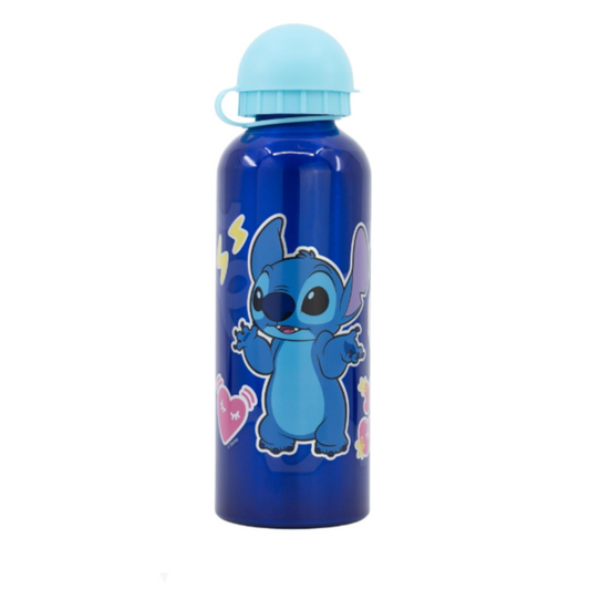 Blue water bottle with cartoon character on a white background