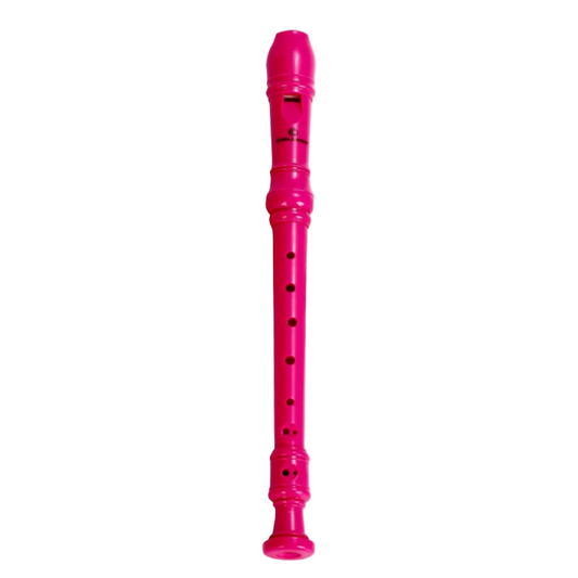 Pink recorder on a white background