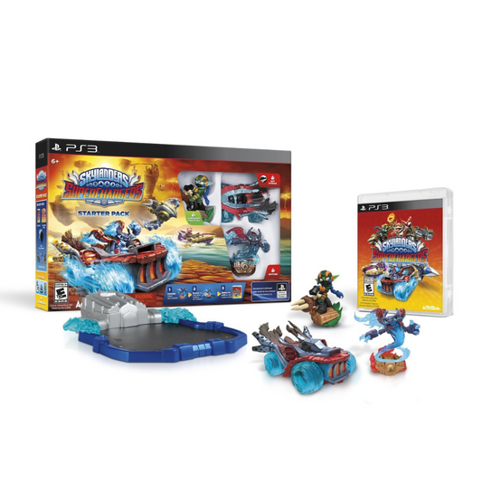 PlayStation 3 game console with Skylanders Giants toys and packaging on a white background