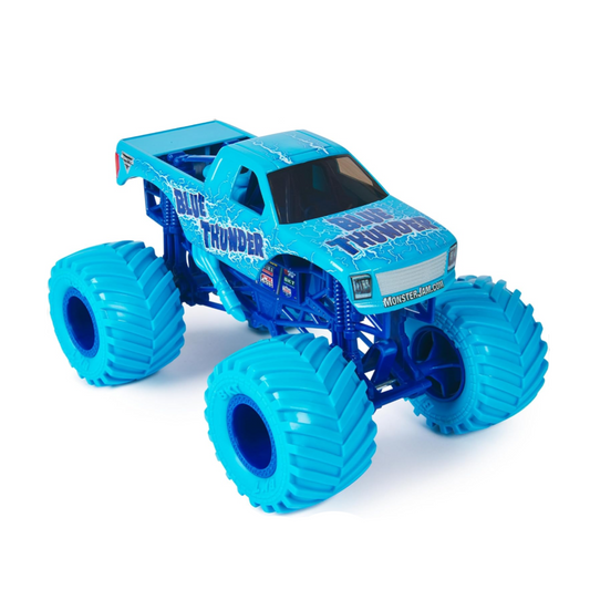 Blue monster truck toy on a white background