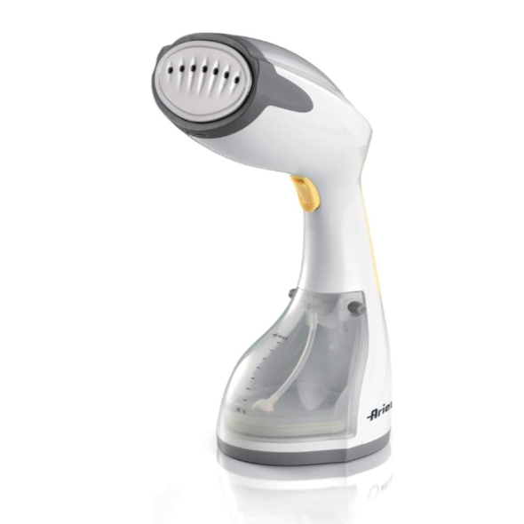 White handheld steamer with gray top on a white background