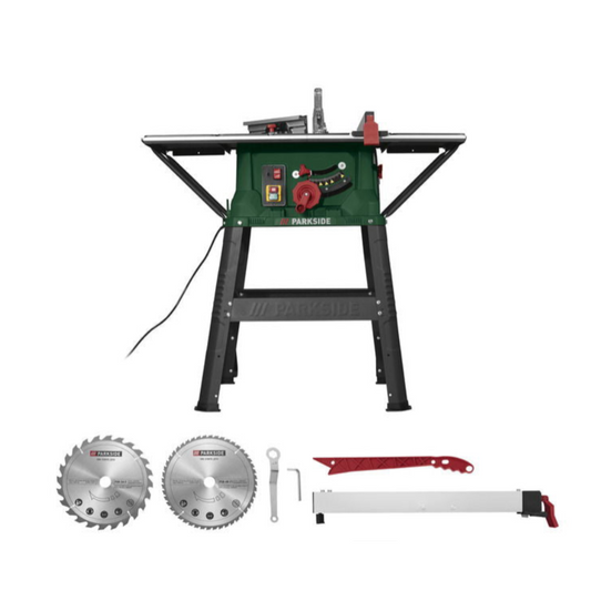 Table saw with accessories on a white background