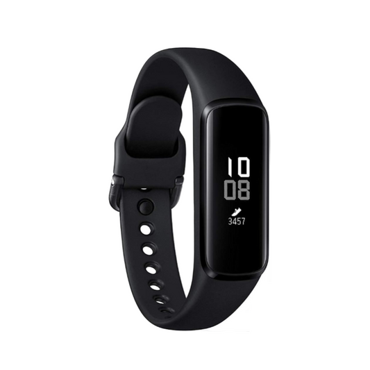 Black fitness tracker on a white background