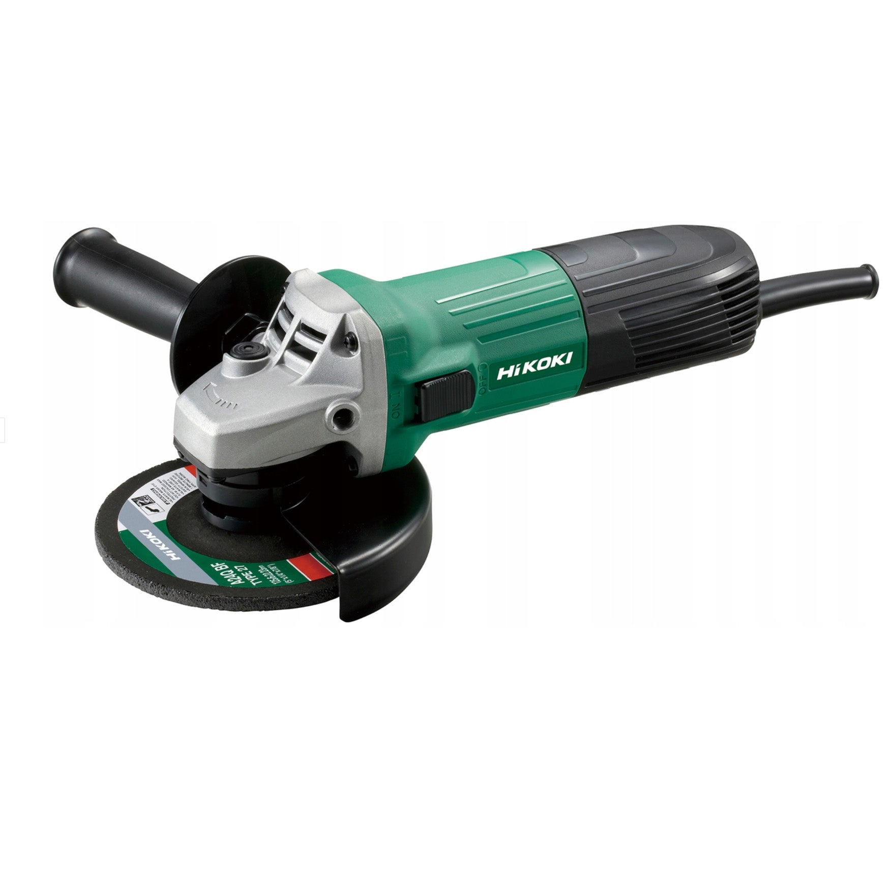 HiKOKI angle grinder on a white background