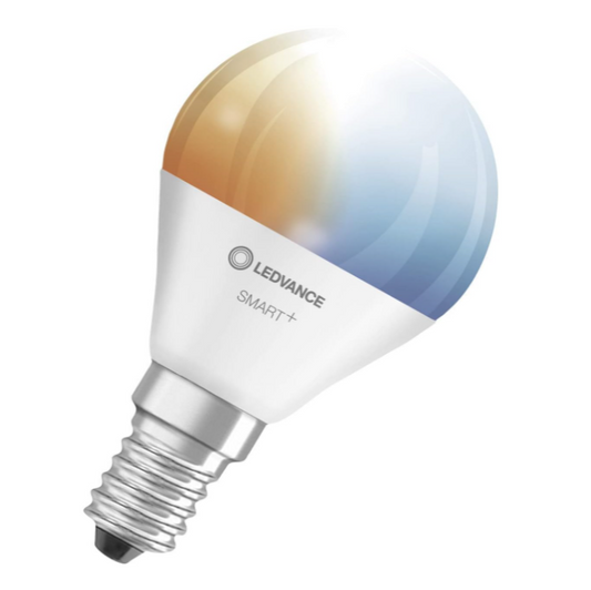 LED light bulb with color gradient and LEDVANCE branding on a white background