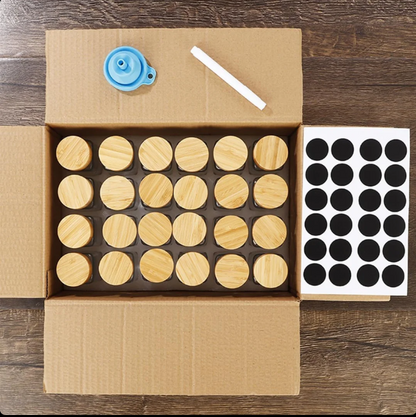 24-Piece Square Glass Spice Jar Set with Bamboo Lids and Their Accessories