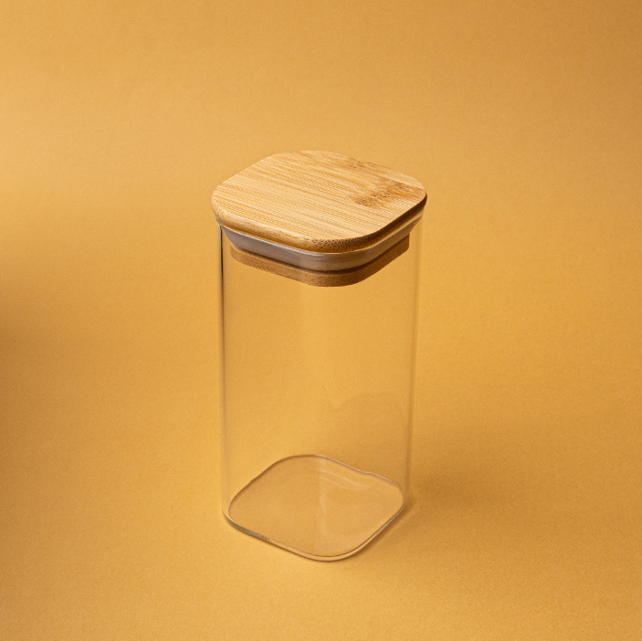 Premium Square Glass Storage Jar Set Of 6 with Airtight Bamboo Lid