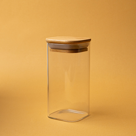 Premium Square Glass Storage Jar Set Of 6 with Airtight Bamboo Lid