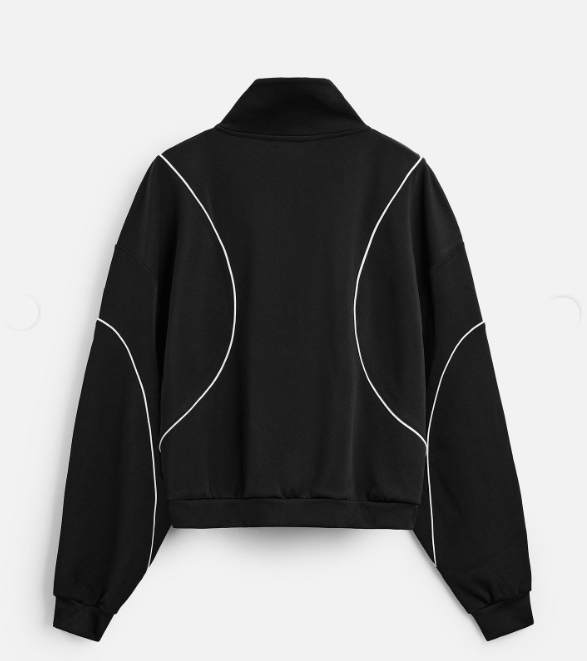 ZARA Men's Contrast Technical Jacket: Zippered Activewear, High Neck, Pockets, Black