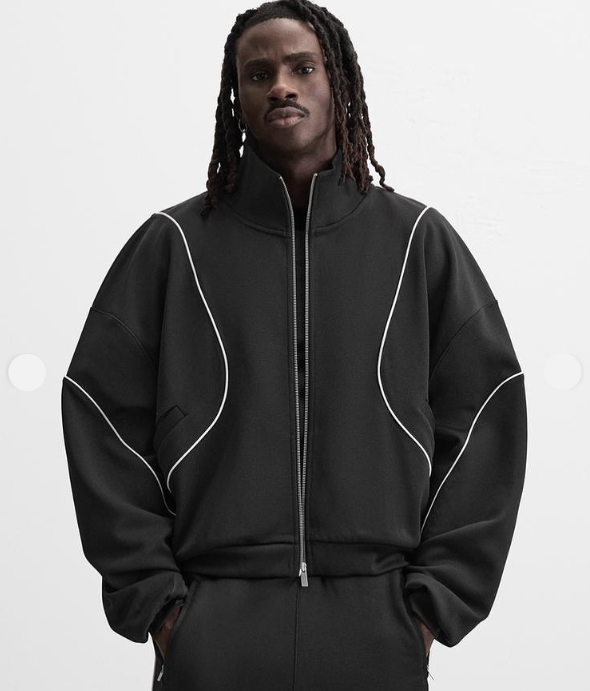 ZARA Men's Contrast Technical Jacket: Zippered Activewear, High Neck, Pockets, Black