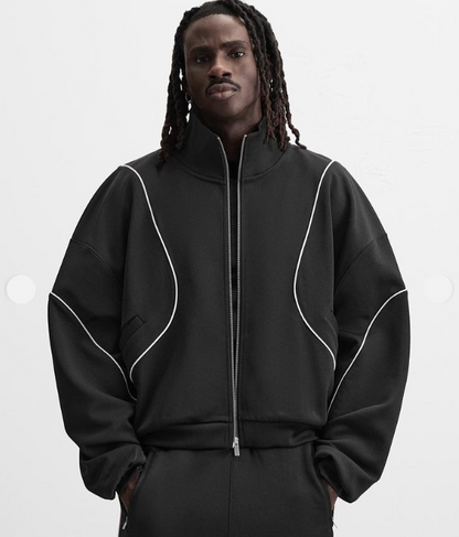 ZARA Men's Contrast Technical Jacket: Zippered Activewear, High Neck, Pockets, Black