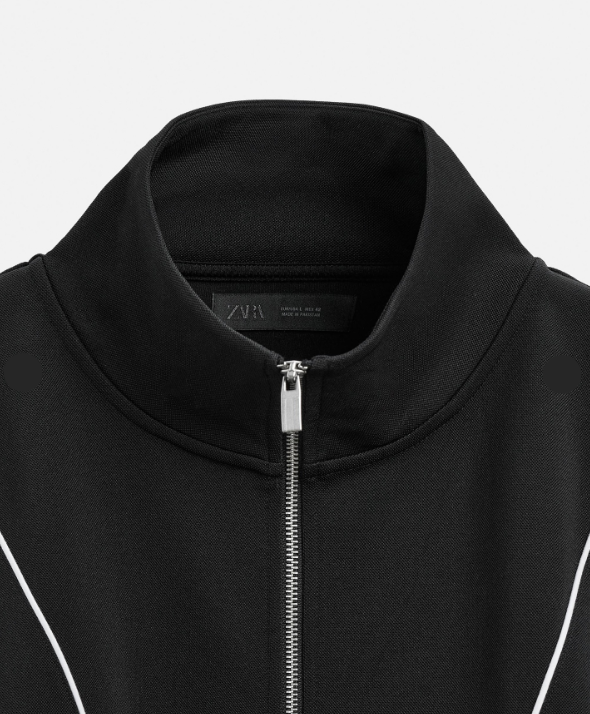 ZARA Men's Contrast Technical Jacket: Zippered Activewear, High Neck, Pockets, Black