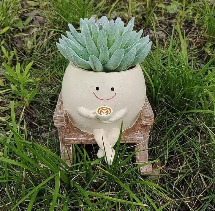 Creative Resin Rocking Chair Flower Pot with Smiling Face