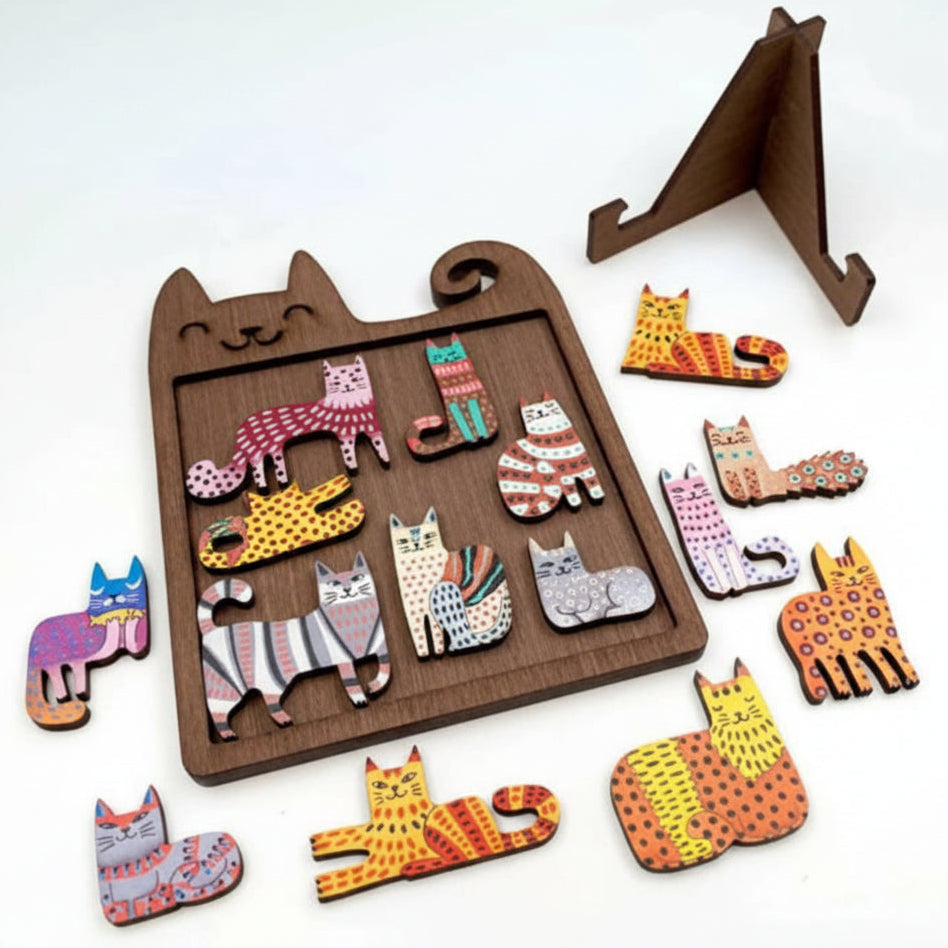 Jigsaw Puzzle Cat Wooden, Animal Shaped Wooden