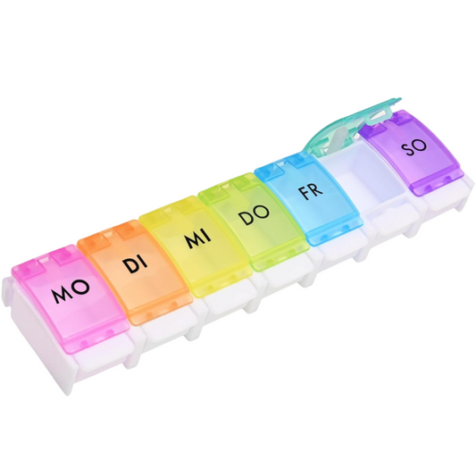 Rainbow 7-Day Pill Organizer with Easy-Open Button, Multicolored