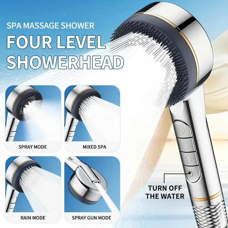 Filtered Supercharged 4-Speed Adjustable Shower Head with Water Seal