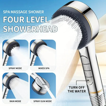 Filtered Supercharged 4-Speed Adjustable Shower Head with Water Seal