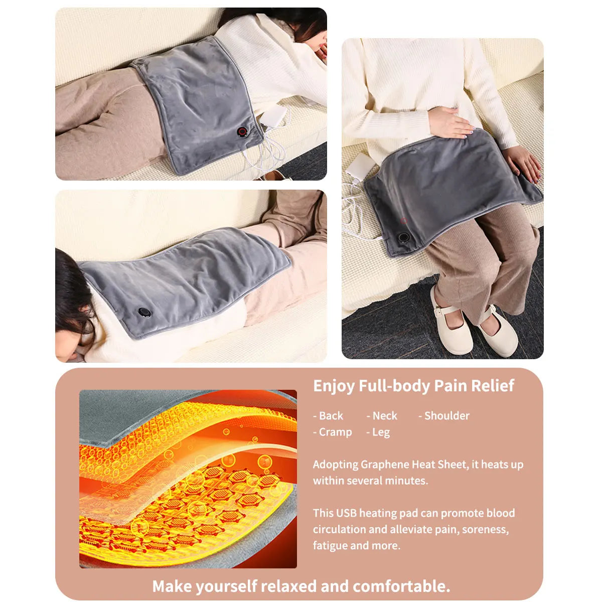 USB 5V Electric Heating Pad for Pain Relief 60x30cm