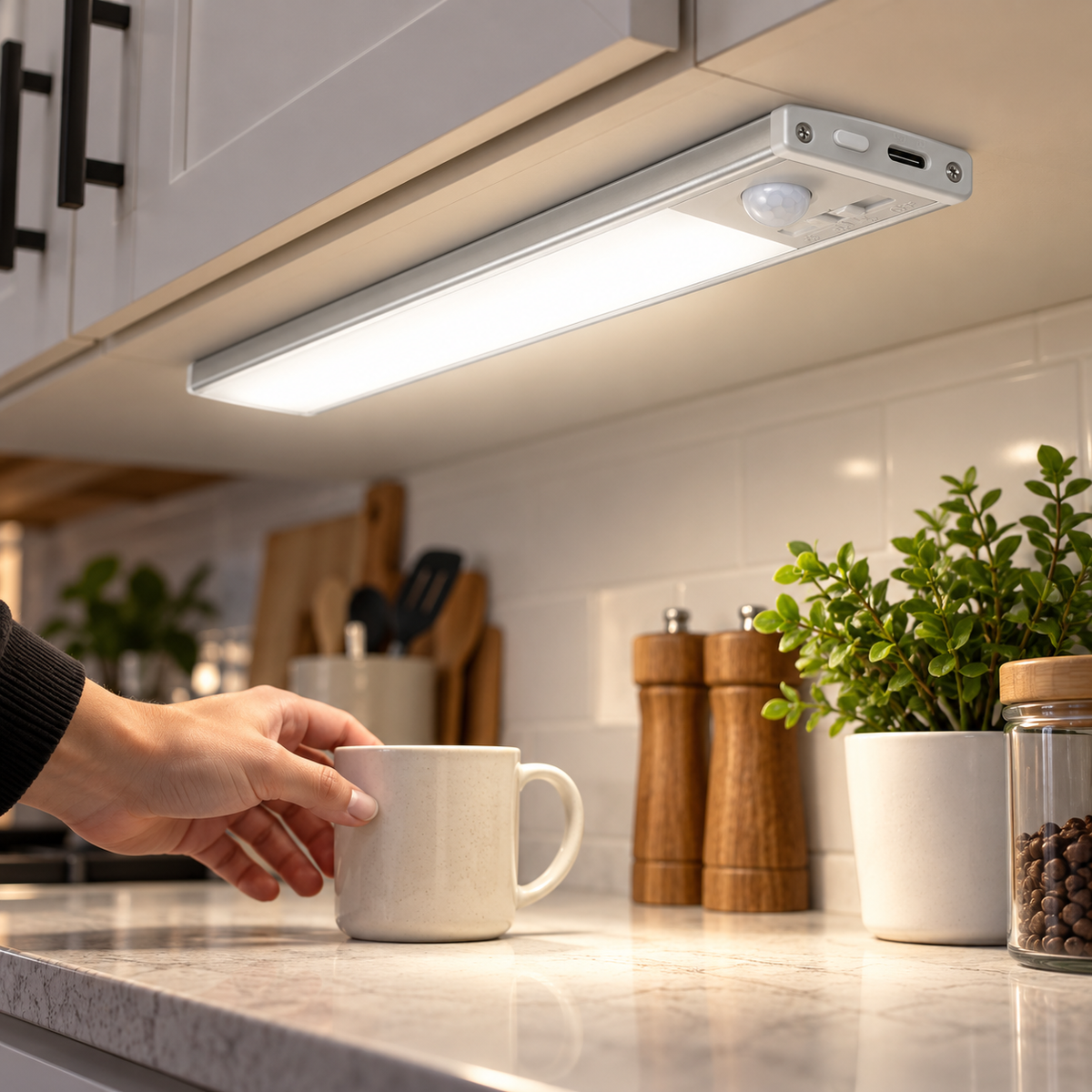 USB-C Rechargeable LED Light Bar with Motion Sensor – Silver