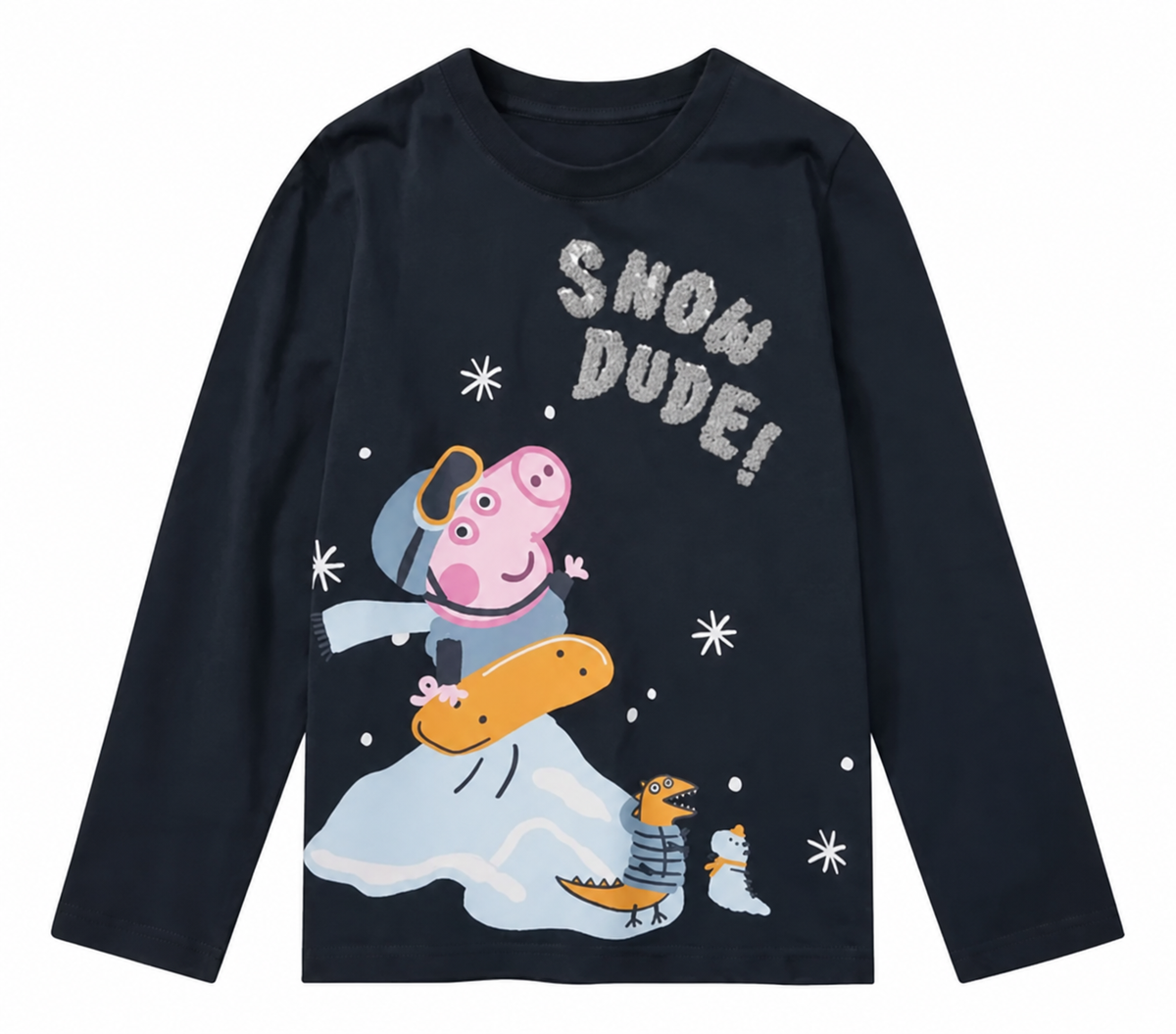 Peppa Pig Girls' Snow Dude Long Sleeve Cotton T-Shirt