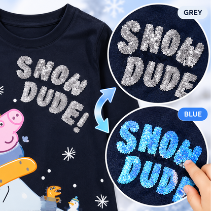 Peppa Pig Girls' Snow Dude Long Sleeve Cotton T-Shirt