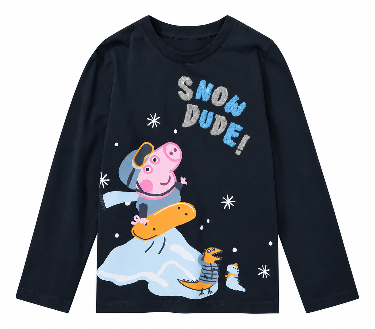 Peppa Pig Girls' Snow Dude Long Sleeve Cotton T-Shirt