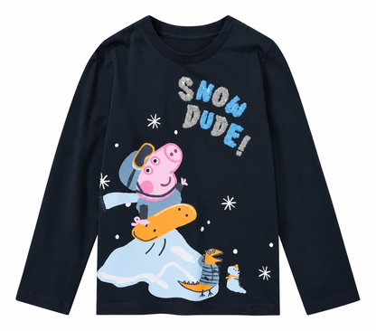Peppa Pig Girls' Snow Dude Long Sleeve Cotton T-Shirt