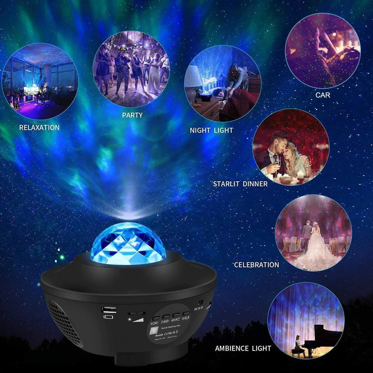 Starry Projector Light 21 Lighting Modes Bluetooth Speaker Music Control BL-XK01