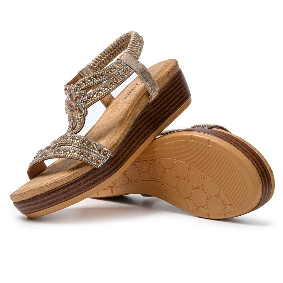 JOMIX Women's Strass-Embellished Summer Sandals with Elastic Closure
