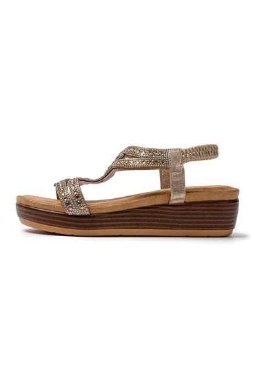 JOMIX Women's Strass-Embellished Summer Sandals with Elastic Closure