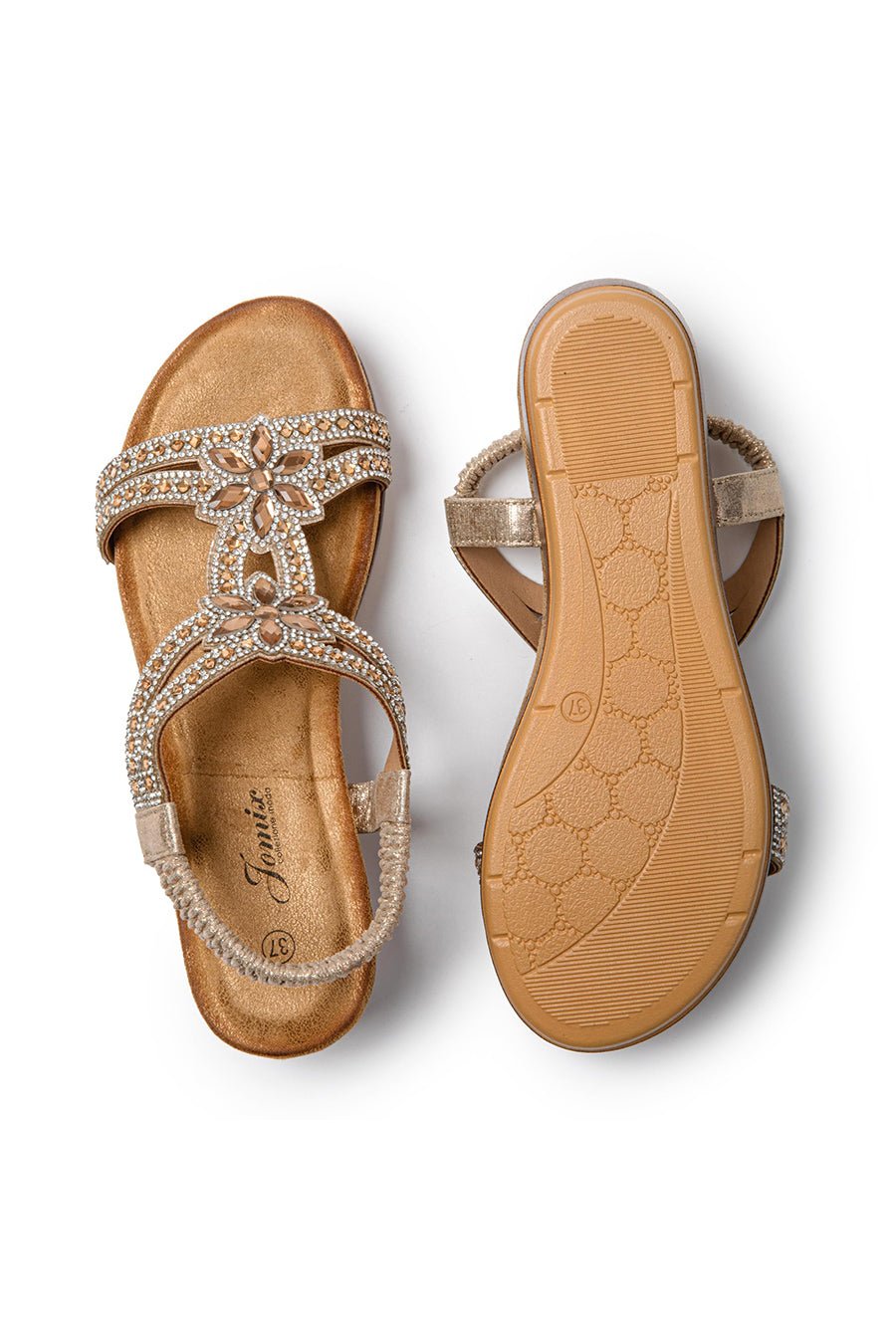 JOMIX Women's Strass-Embellished Summer Sandals with Elastic Closure