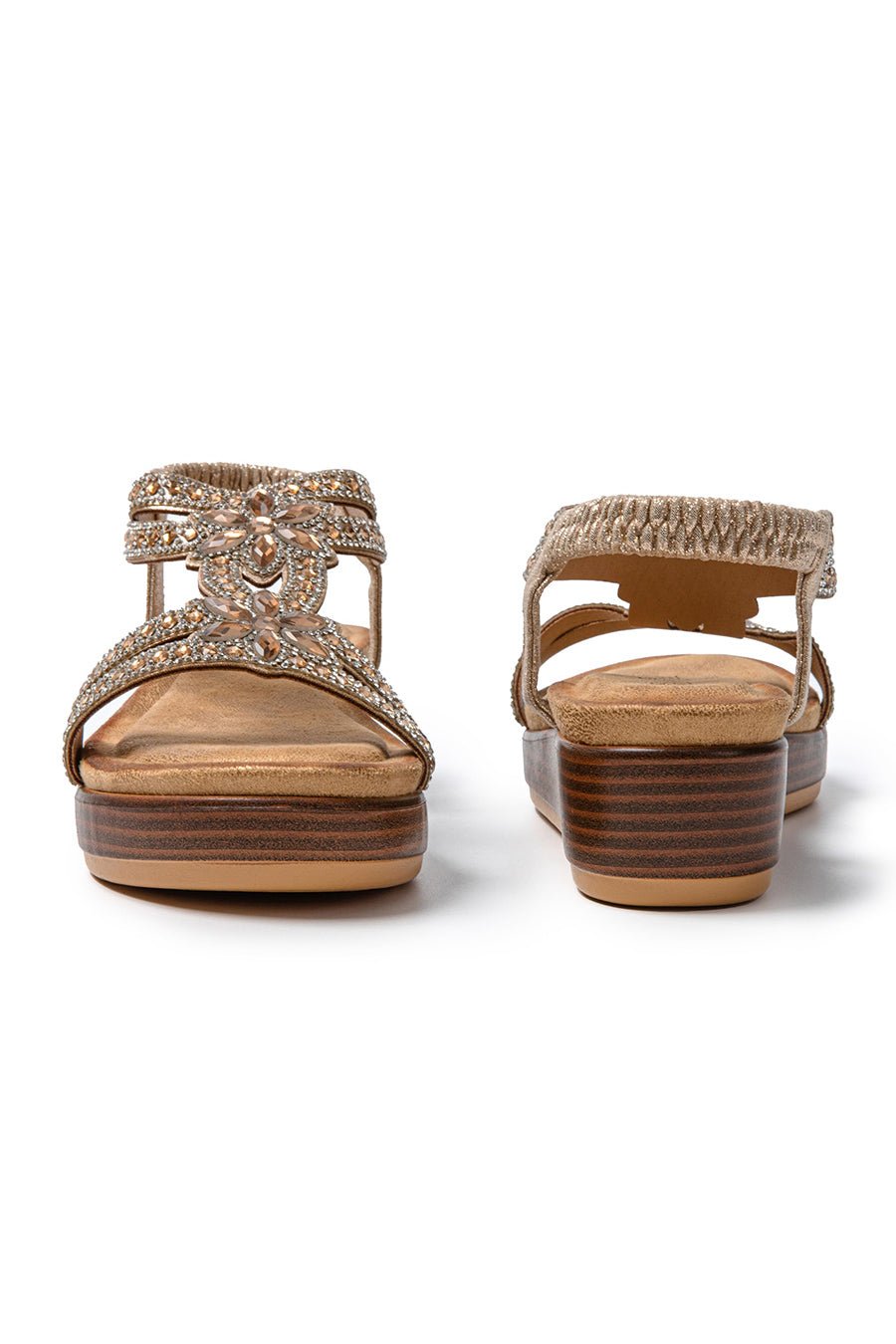 JOMIX Women's Strass-Embellished Summer Sandals with Elastic Closure