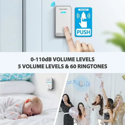 TECKNET Waterproof Self-Powered Wireless Doorbell with Built-in Socket - Gomix Brands Outlet