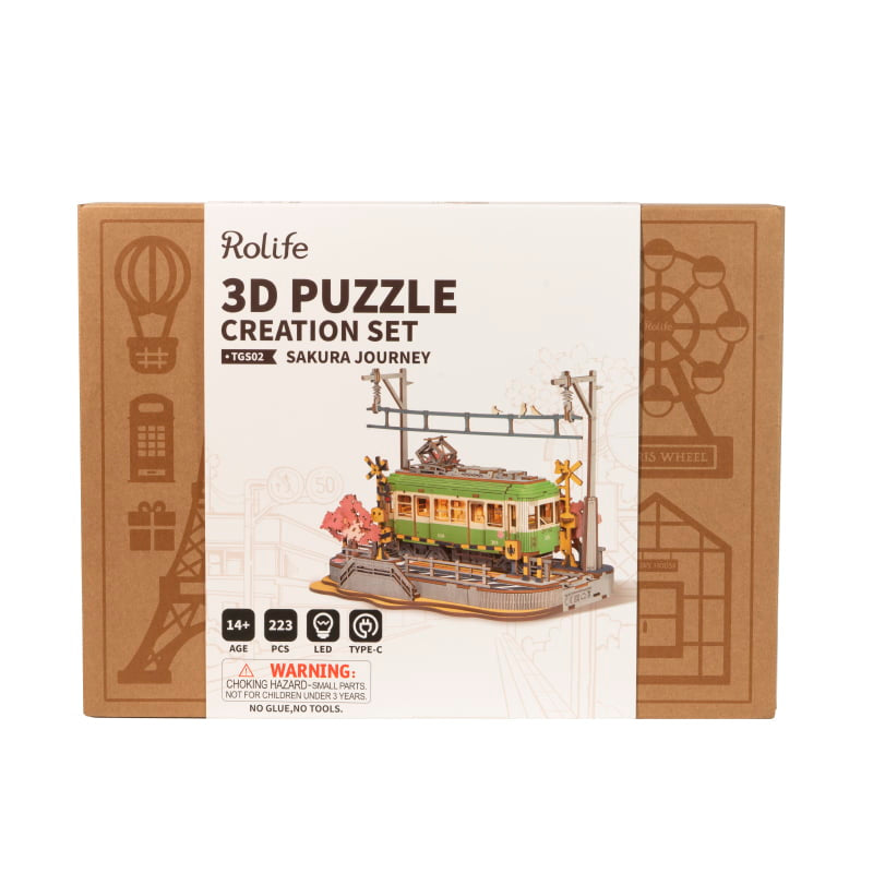 Enchanting Sakura Journey TGS02 Wooden 3D Tram Model Kit with LED Lights