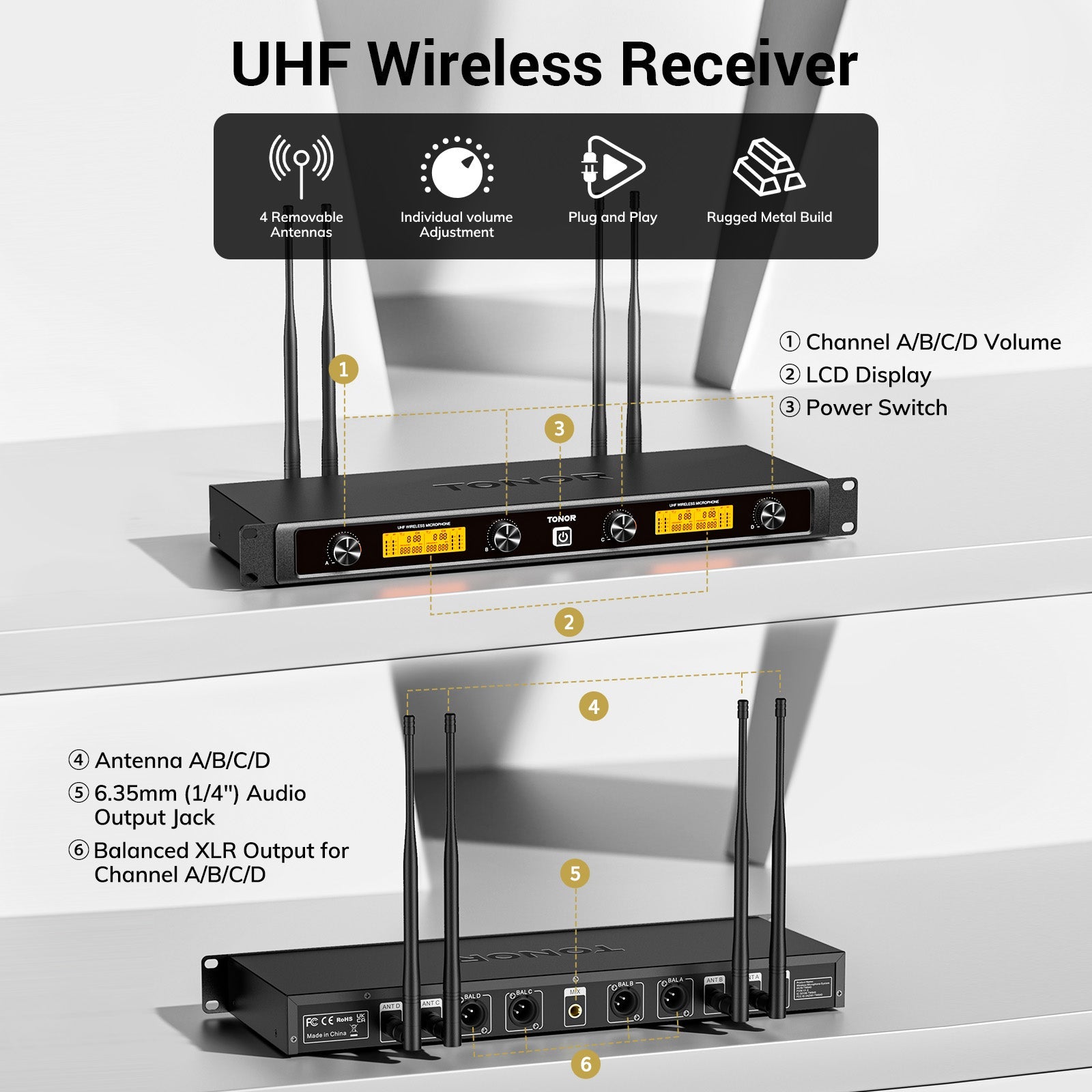 TONOR TW-840 Four Wireless Microphone System – Crystal Sound, 295ft Range