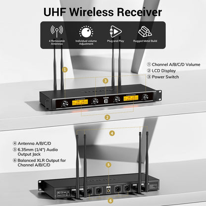 TONOR TW-840 Four Wireless Microphone System – Crystal Sound, 295ft Range