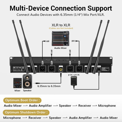 TONOR TW-840 Four Wireless Microphone System – Crystal Sound, 295ft Range