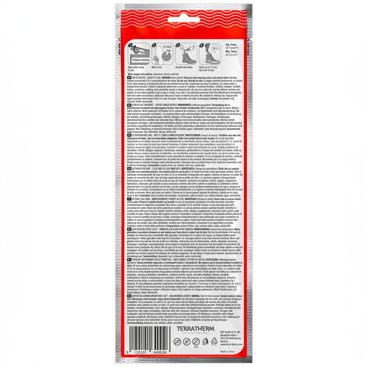 TerraTherm Foot Warmers – 8‑Hour Heat, Multiple Sizes, Pack Options