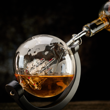 The Explorer Luxury Whiskey Decanter Set with Wooden Stand