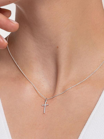 Thomas Sabo Sterling Silver Zirconia Pavé Cross Necklace - Adjustable 45cm Chain