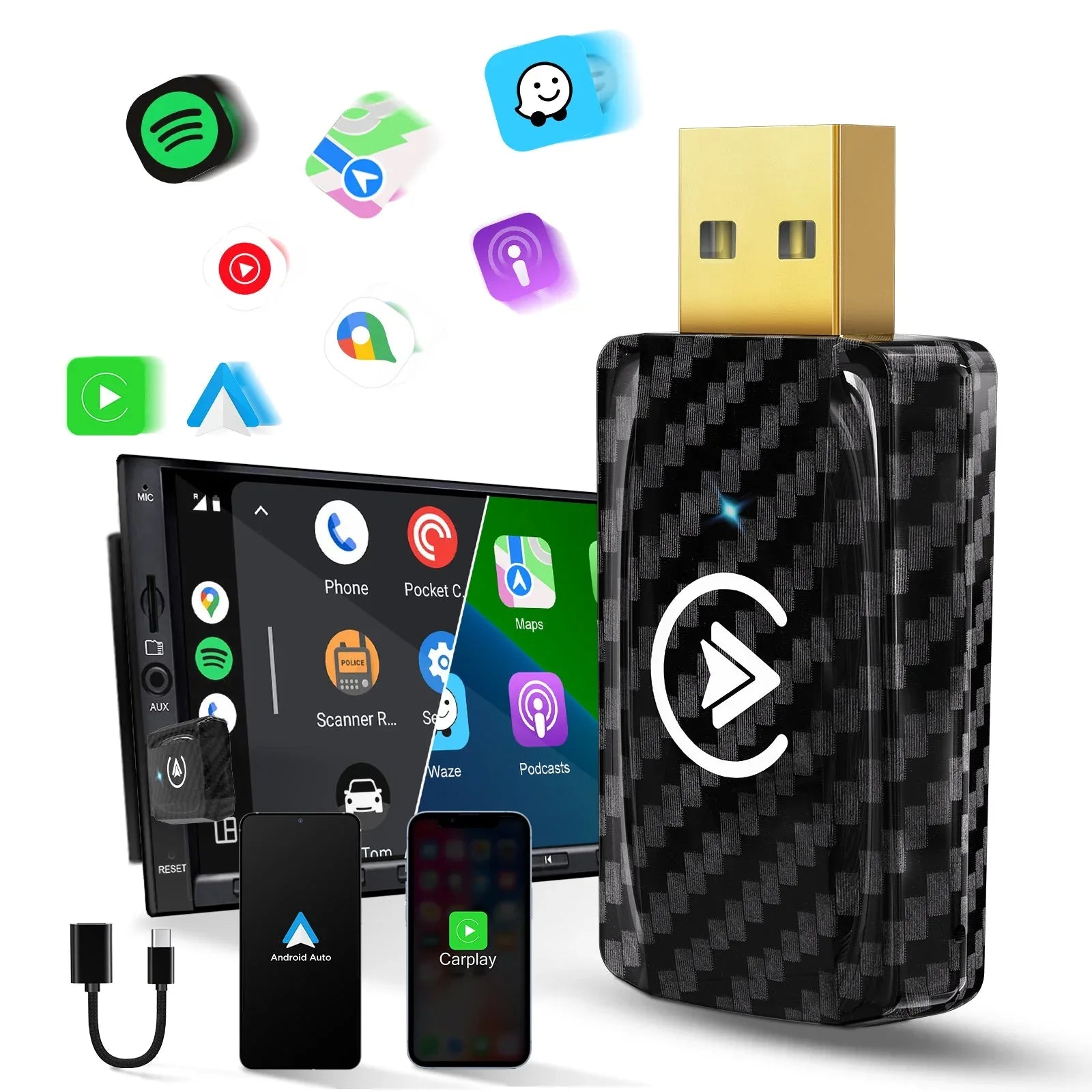 MSXTTLY AC01 2-in-1 Wireless CarPlay & Android Auto Adapter - Gomix Brands Outlet
