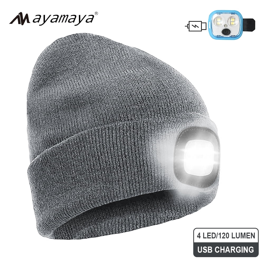 AYAMAYA Unisex LED Beanie Hat: Rechargeable Knit Headlamp for Outdoor Adventures