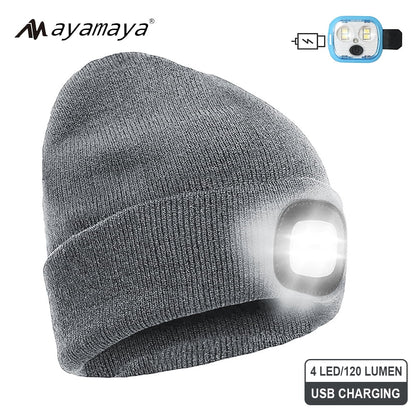 AYAMAYA Unisex LED Beanie Hat: Rechargeable Knit Headlamp for Outdoor Adventures
