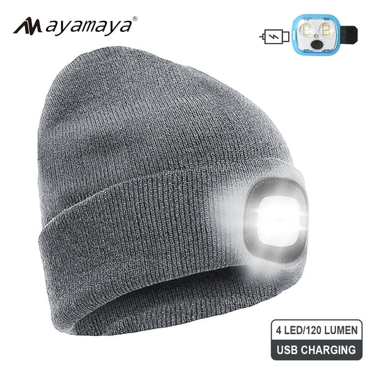 AYAMAYA Unisex LED Beanie Hat: Rechargeable Knit Headlamp for Outdoor Adventures