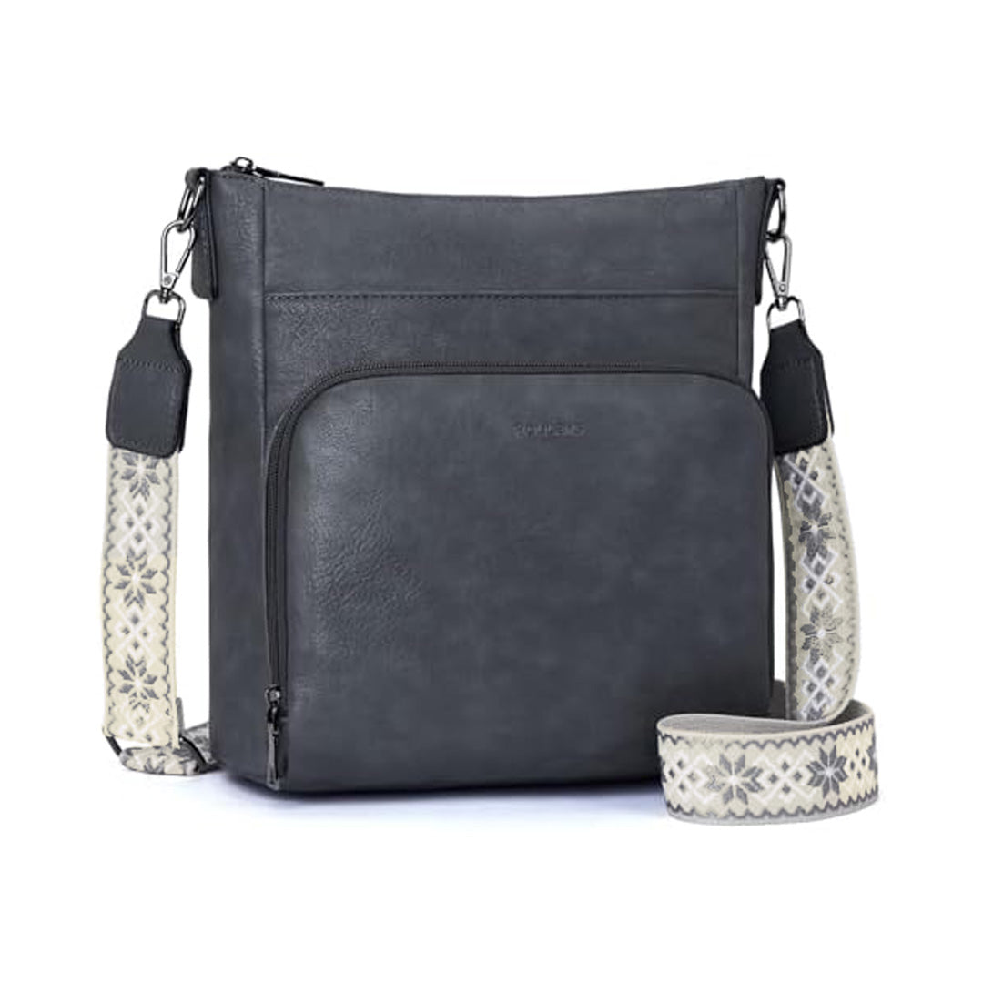 Roulens Women's Grey Classic Vegan Leather Medium Shoulder Bag