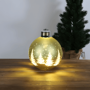 Gold 20cm LED Glass Christmas Ball with Warm White Glow