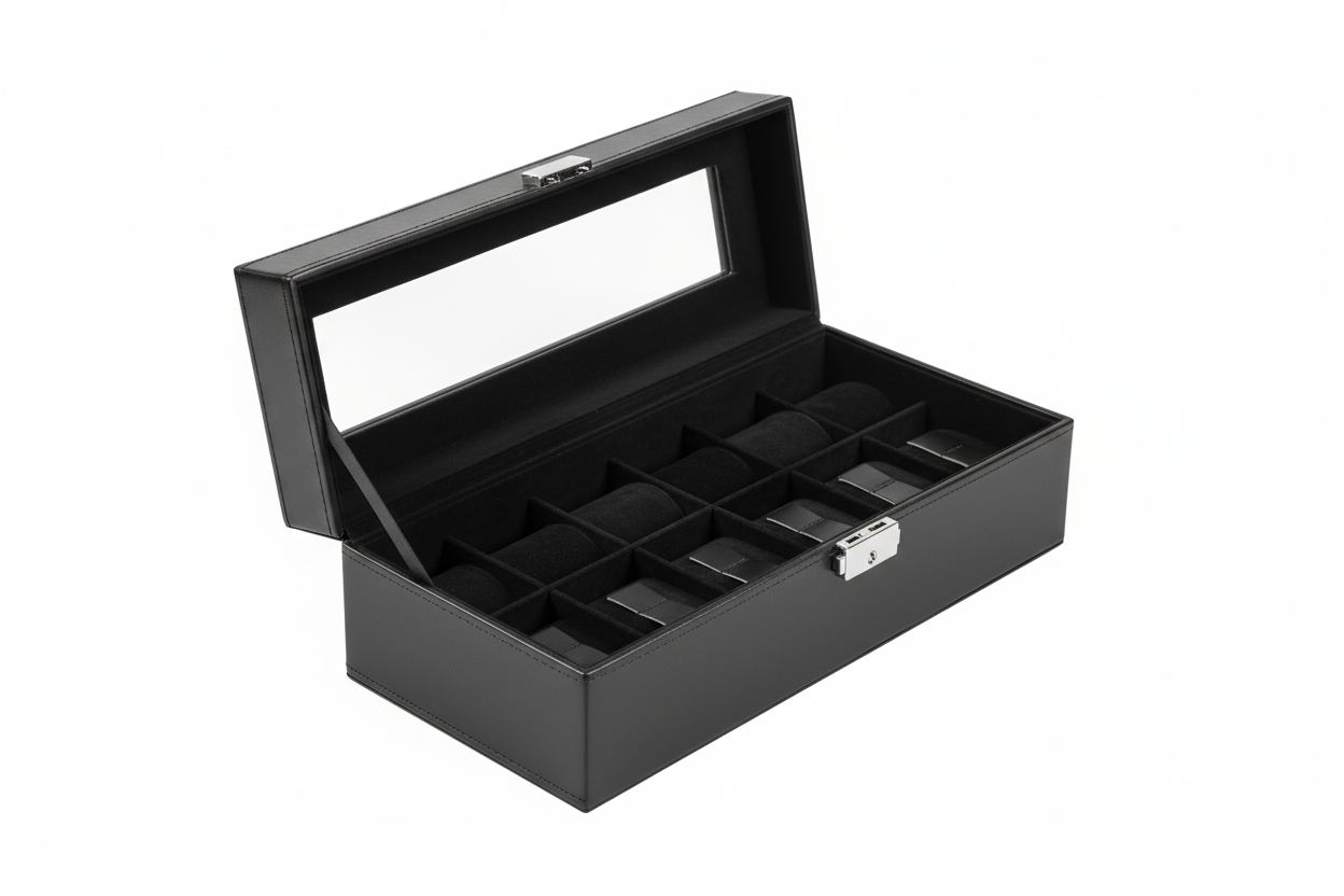 Auriol Suede Finish Lockable Watch Case with Six Compartments