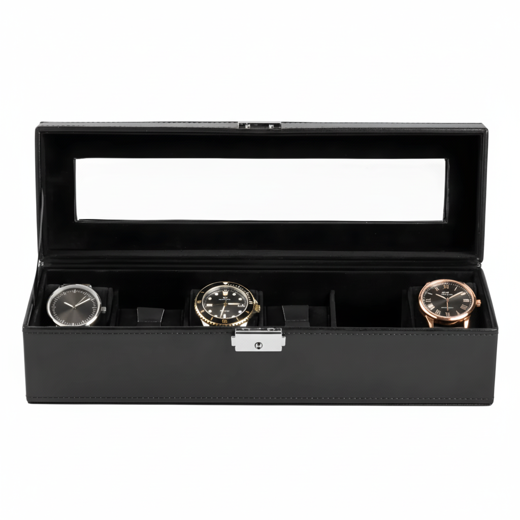Auriol Suede Finish Lockable Watch Case with Six Compartments