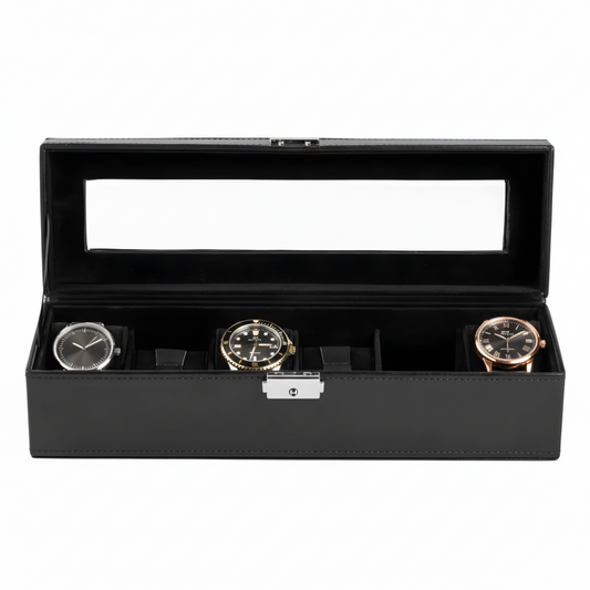 Auriol Suede Finish Lockable Watch Case with Six Compartments